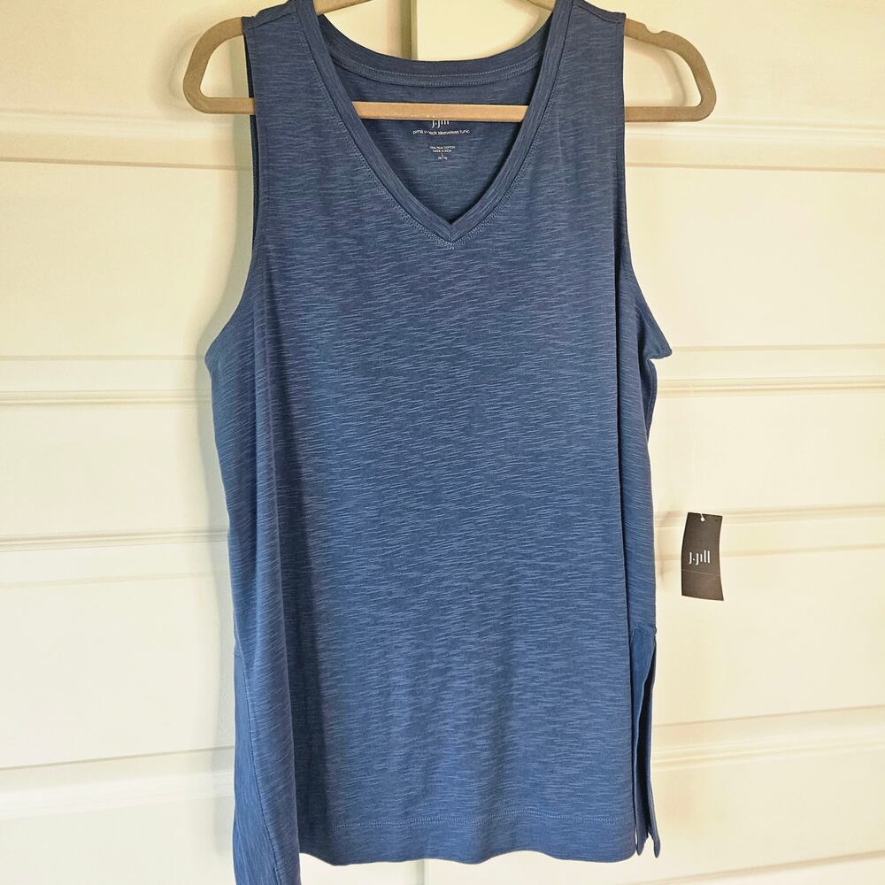 NWT J .Jill Cobalt Blue Slub Knit Pima Cotton Tunic Tank Top Size  Large Petite